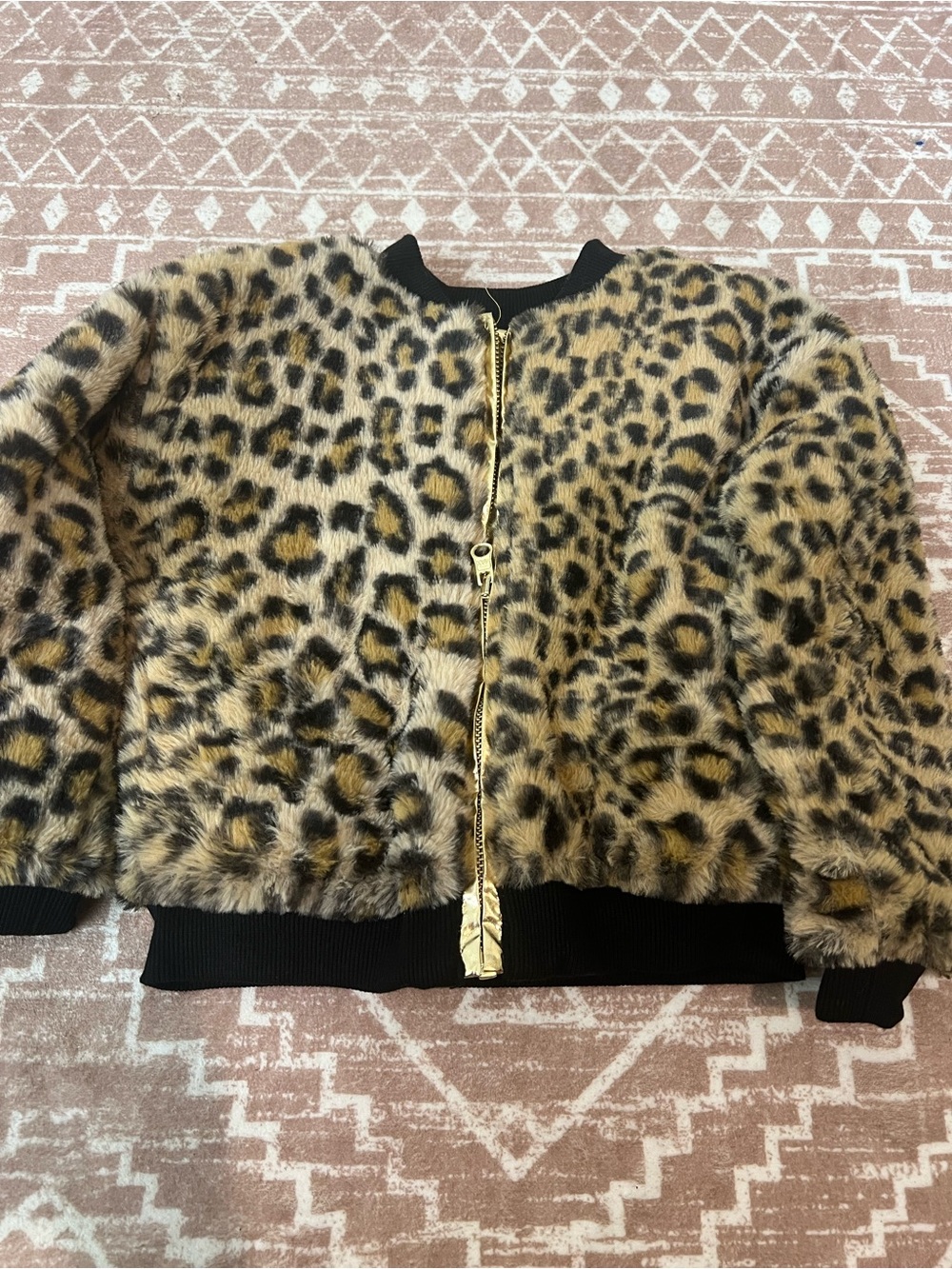 Epic Threads Faux Fur Leopard & Gold Reversible Bomber Jacket - Brown & Black
